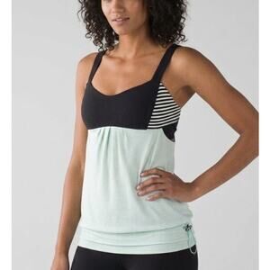 Lululemon: Run Back On Track Tank Top Black /Classic Stripe Mint Moment Sz 8